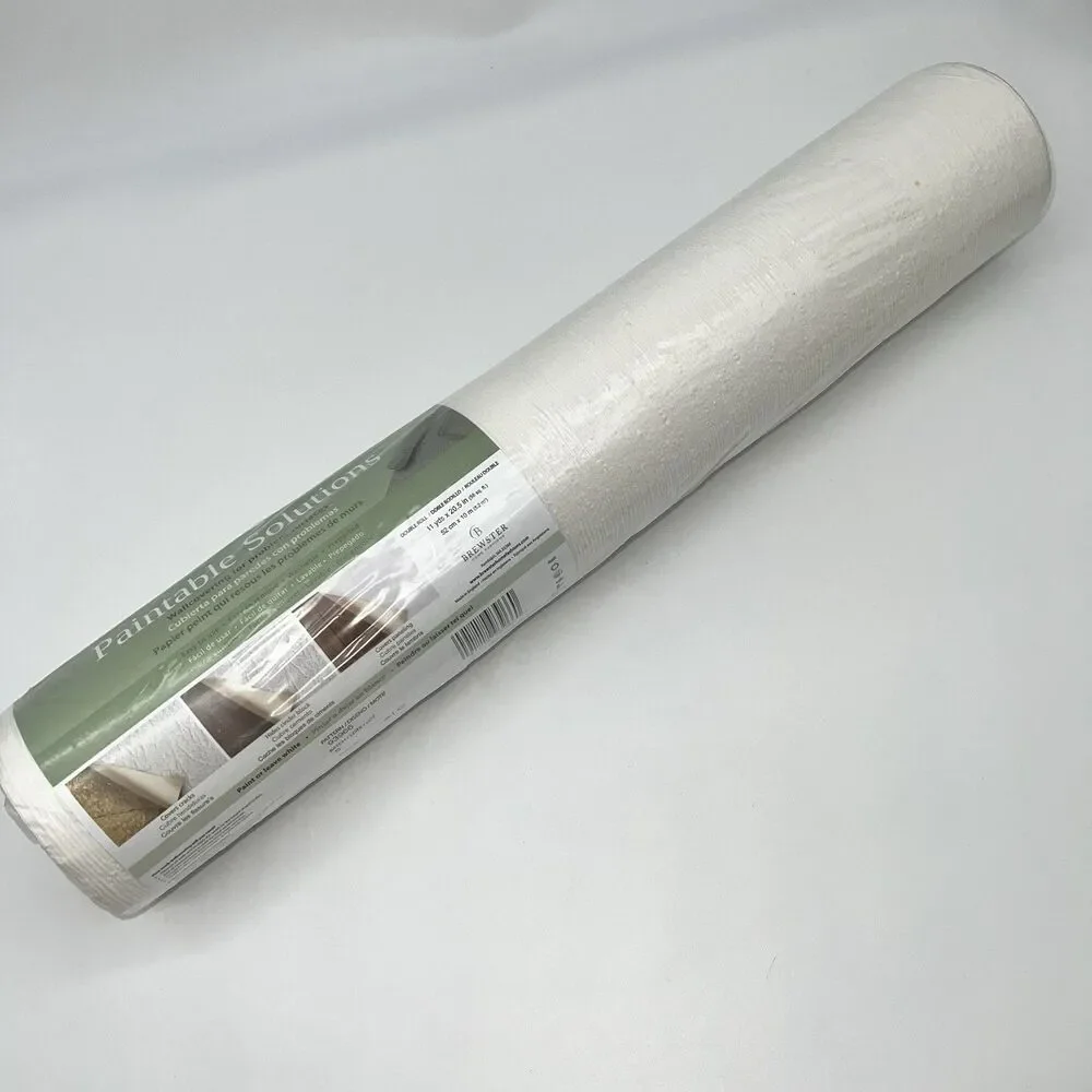 Brewster Home Fashions White Grass Cloth Texture Paintable Wallpaper 11ydsX20.5